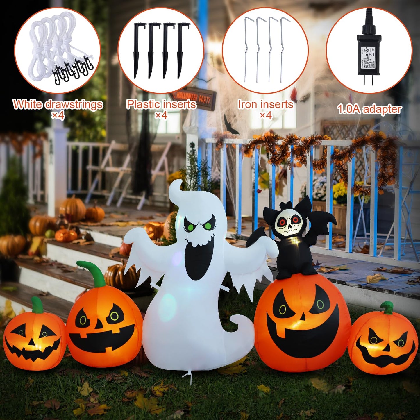 HZGDEJTG 8ft Bat Pumpkin Row Stand Halloween Inflatable Outdoor Decoration, Yard Decorations with LED Lights for Outdoor Lawn, Garden, Home Holiday Party