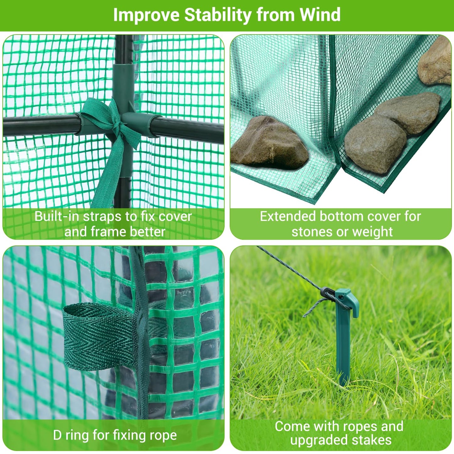 Greenhouse for Outdoors with Screen Windows, Ohuhu Upgraded 4 Tiers 11 Shelves Walk-in Greenhouses with Durable PE Cover, Outside Garden Plastic Green House with Ground Pegs & Ropes for Stability