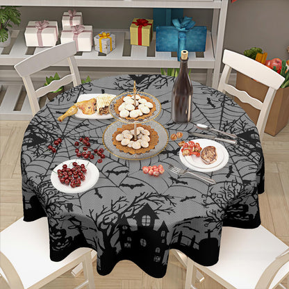 Kawani Halloween Round Tablecloth 60 Inch Spooky Pumpkins Castle Bats Spider Web Table Cloth Black Gray Halloween Holiday Polyester Table Cover for Kitchen Dining Room Indoor Outdoor Home Decor