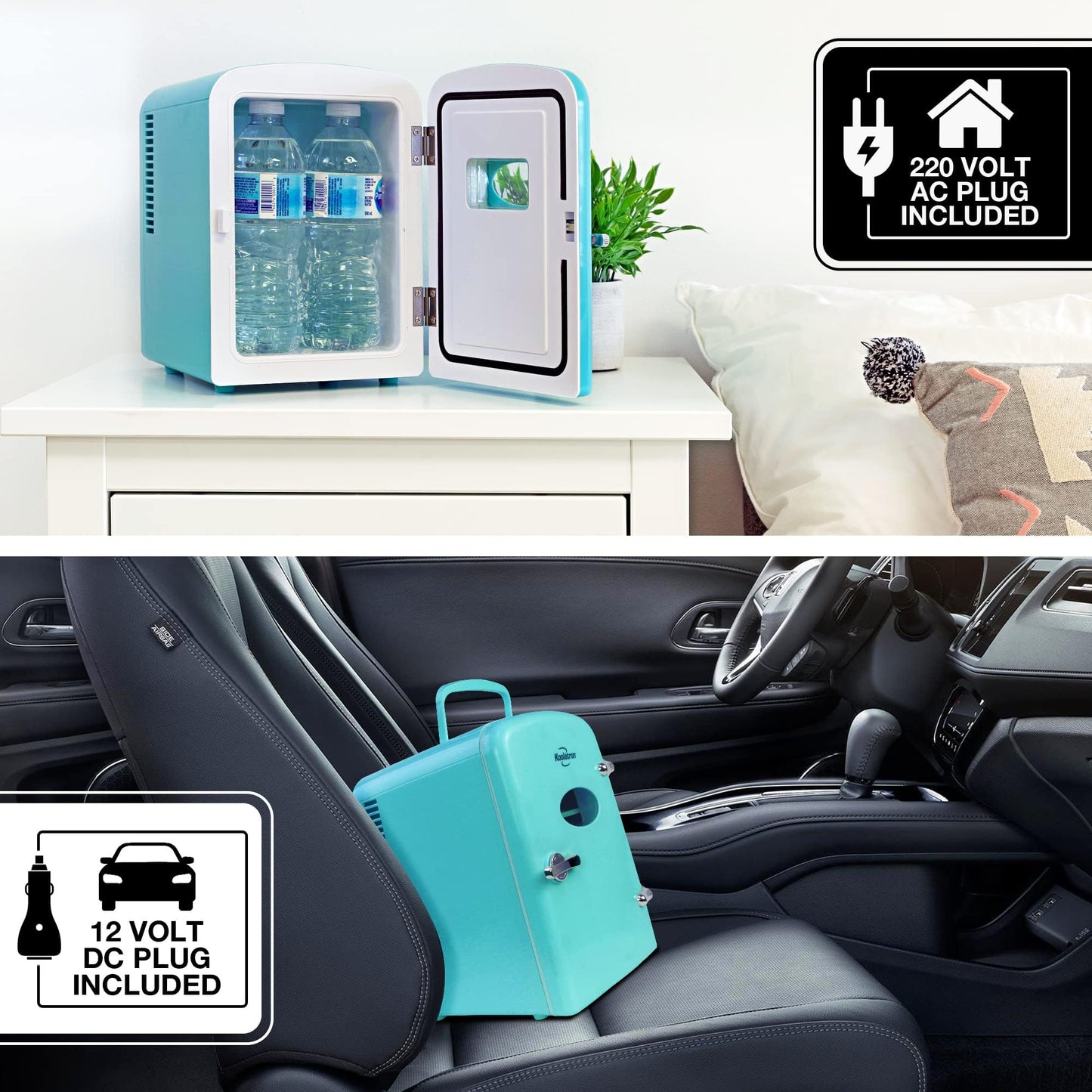 Koolatron Mini Fridge - Refrigerator for Bedroom Office, Portable Table Top Beverage Cooler, 12V 110V Refrigerador For Drinks, Soda, Wine, Breast Milk, Use In Car, Dorm, Outdoor, Patio, 8 Can