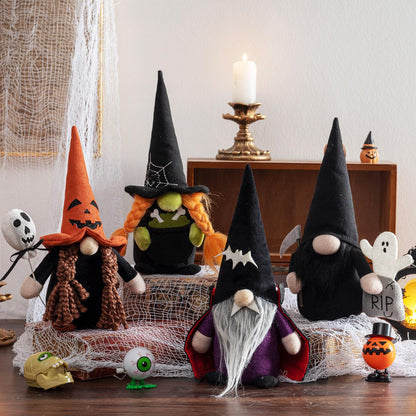 DraMosary Halloween Gnomes Plush Elf Decoration, 4PCS Handmade Reaper Witch Vampire Pumpkin Ghost Dolls for Halloween Table Ornament, Tiered Tray Decor, Party Favor, Trick or Treat