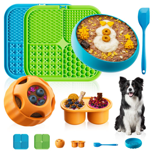 KILIN Dog Enrichment Toys 6 Pack - Dog Toys to Keep Them Busy, Lick Mat, Ball & Bowl with Peanut Butter, Frozen Treat Puzzle Dispenser for Anxiety Relief, Reduce Boredom, Perfect for Bathing Grooming