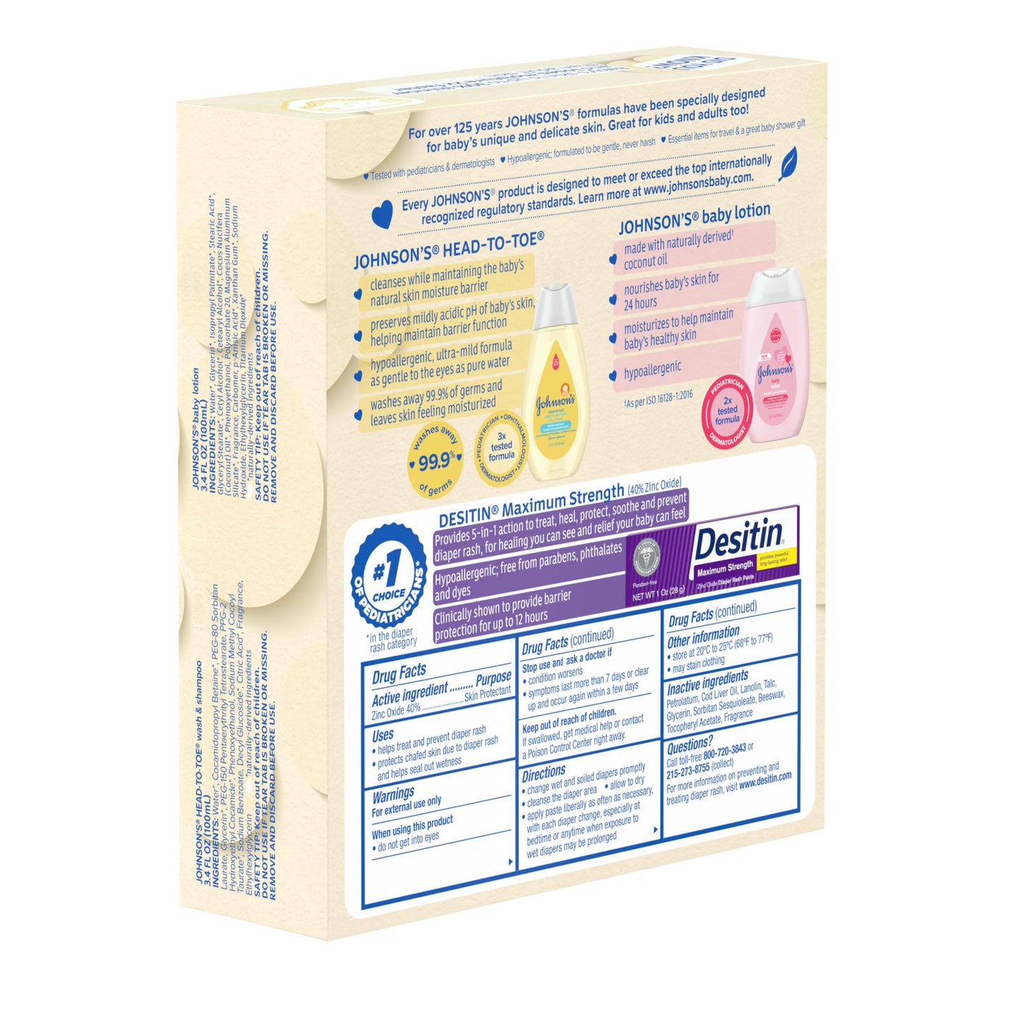 Johnson's Baby Care Essentials Gift Set, Body Lotion, & Zinc Oxide Diaper Rash Paste for Baby's Delicate Skin, Value Pack, Travel-Size, Bath Essentials Must Haves, Baby Gifts, 3 Items