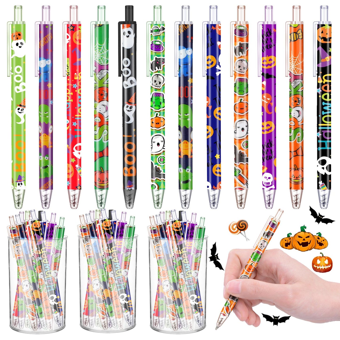 Leinuosen 72 Pieces Halloween Ballpoint Pen Retractable Gel Ink Pen Halloween Cute Cartoon Pens Holiday Pens for Office Stationary Writing Pen Halloween Home Decor Party Gift
