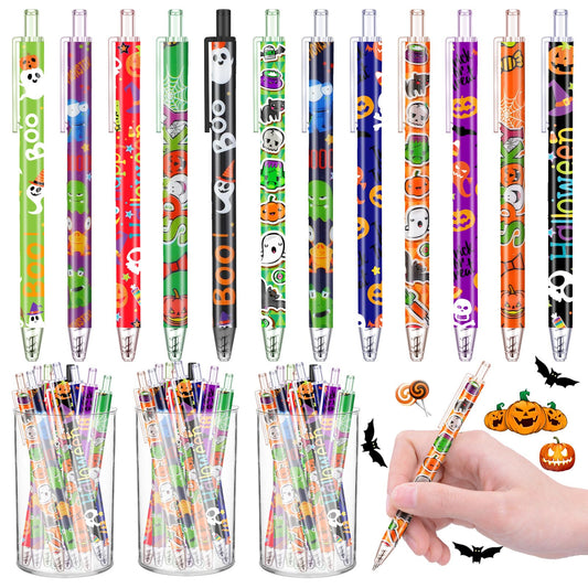 Leinuosen 72 Pieces Halloween Ballpoint Pen Retractable Gel Ink Pen Halloween Cute Cartoon Pens Holiday Pens for Office Stationary Writing Pen Halloween Home Decor Party Gift