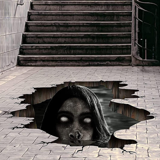 3D Halloween Floor Wall Stickers Scary Home Decorations for Bar Pub, Horror Zombie Ghost Floor Ceilings Removable Halloween Decor Wallpaper for Bar Pub Party Supplies
