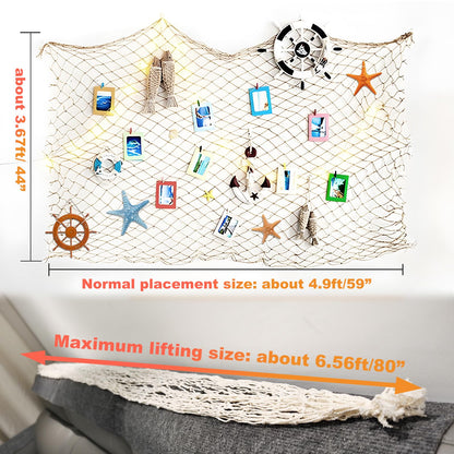 2 Pack Fish Net Decorations for Party, Natural Cotton Hawaiian Party Fishing Net Decorative, Nautical Themed Cotton Fishnet Under The Sea Pirate Ocean BeachHalloween Decor