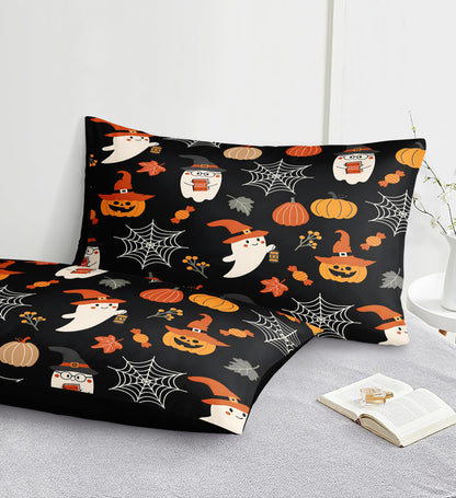 Cute Halloween King Comforters Cartoon Ghost Bedding Set Funny Halloween Bat Home Decor Cute Pumpkin Down Comforter Castle Quilt Set 4 Pcs Ultra Soft Microfiber for Kids Adults