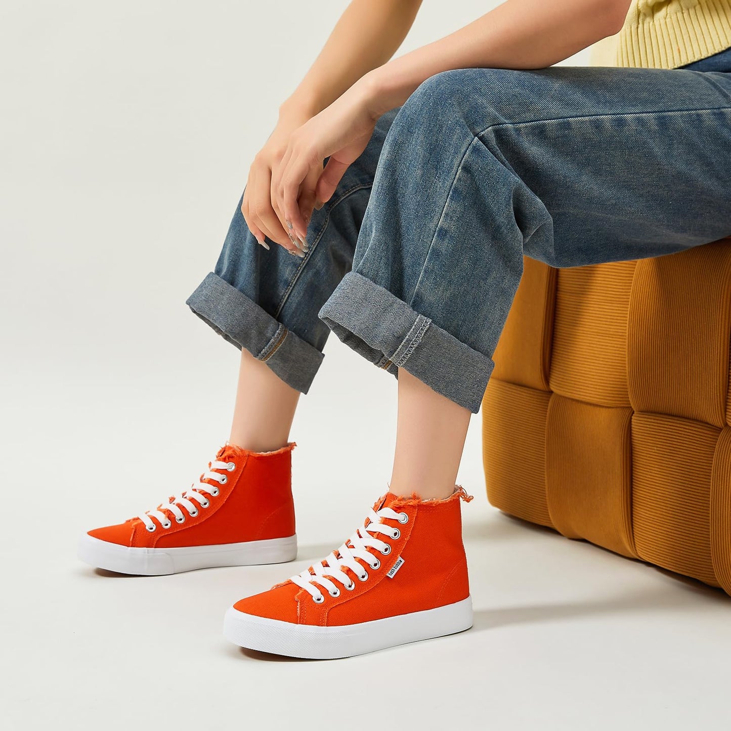 hash bubbie Women's Canvas High top Sneakers Classic Fashion High Tops Canvas Shoes Casual Tennis Shoes for Women（Orange.US7.5）