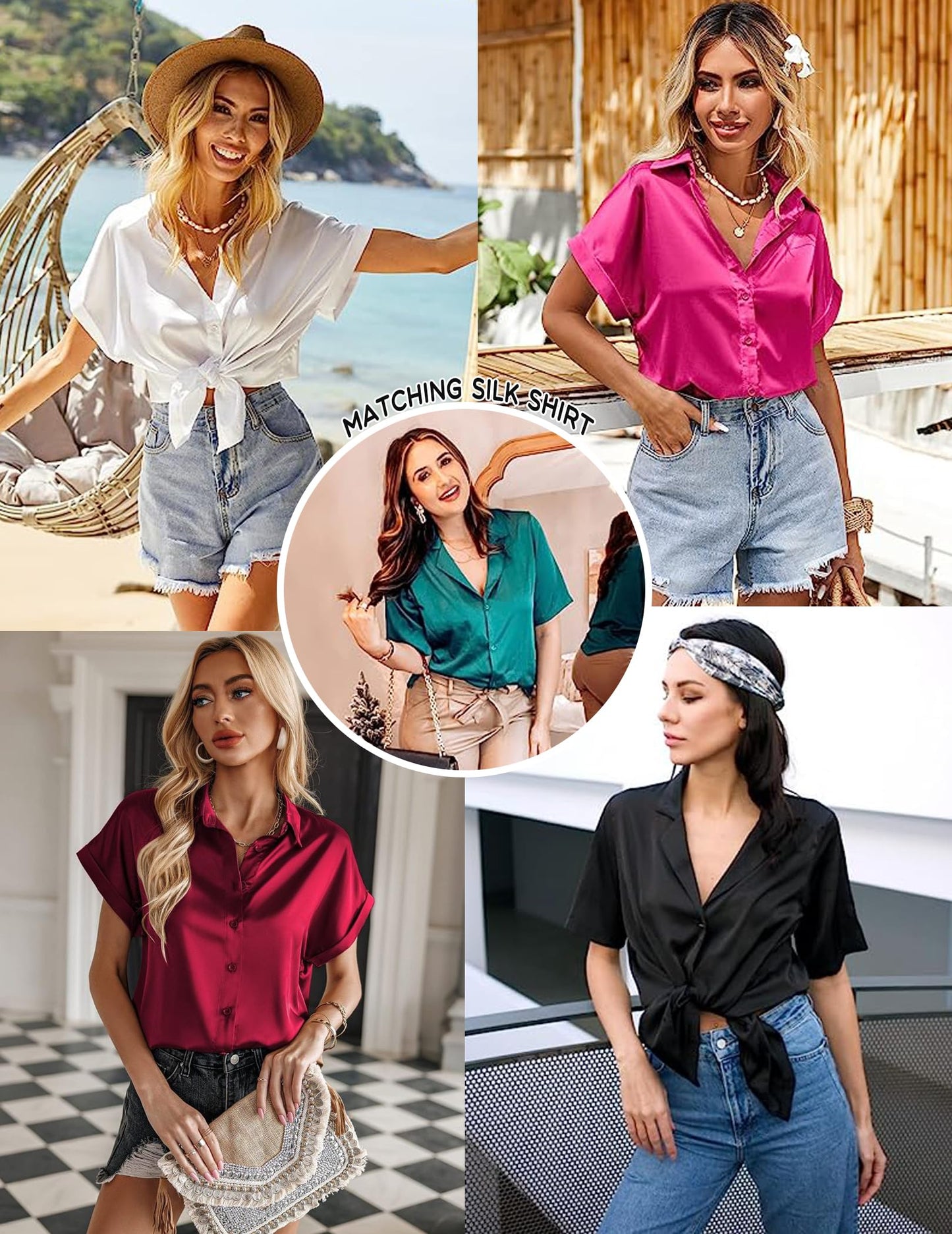 Ekouaer Silk Pajamas for Womens Set 2 Piece Satin Pjs Soft Button Down Sleepwear Wide Leg Long Pants with Pockets Champagne