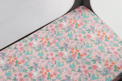 Tontukatu Pack n Play Sheet Stretchy Fitted Portable Mini Crib Sheets Set 3 Pack,Playard Sheets Convertible Playard Mattress Cover,Ultra Soft Jersey Material,Floral,Grey Rabbit & Pink