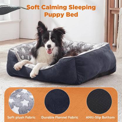 GASUR Small Dog Beds Small Size Dogs, Rectangle Washable Dog Bed, Orthopedic Dogs Sofa Bed, Pet Cuddler Anti-Slip Bottom, Soft Calming Sleeping Warming Puppy Bed (S (20"x 19"x 6"), Black)