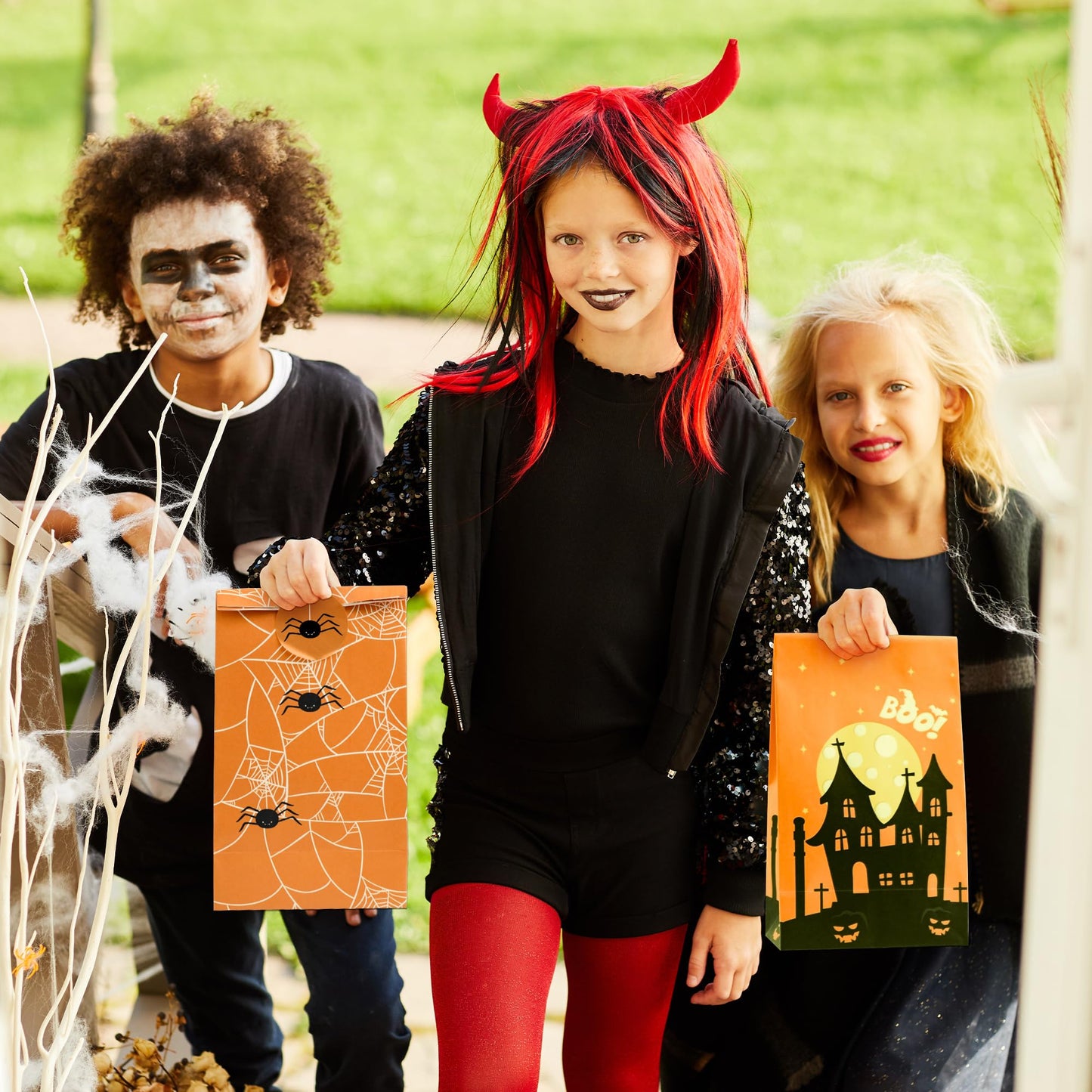 Halloween Treat Bags - 24 PCS Halloween Party Favors,Halloween Goodie Bags with Stickers for Kids | Candy Bags - Trick or Treat Bags,Mini Paper Gift Basket- HALLOWEEN Decorations Party Supplies