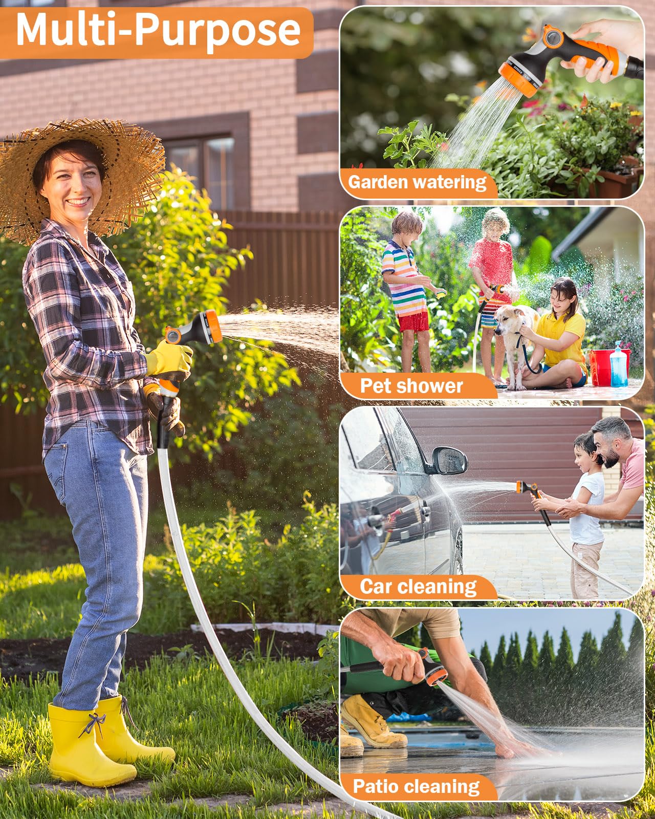 KOSOEUR Retractable Garden Hose Reel, 1/2 in x 65 ft Garden Hose Reel, Automatic Retractable Water Hose Wall Mount with 10 Pattern Nozzle, Slow Rewind System/Any Length Auto Lock 180° Swivel Bracket