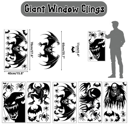 5 Sheets 37 Pcs Giant Spooky Halloween Window Clings Scary Monster Window Decal Stickers for Halloween Decoration Supply