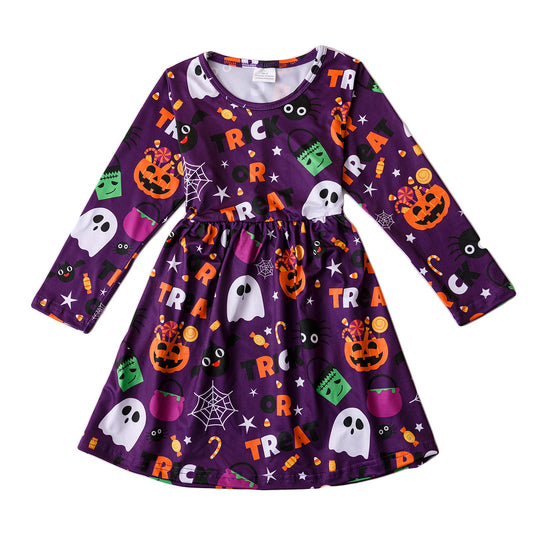 DALITA BOUTIQUE Halloween Kids Toddler Baby Girls Spider Ghost Print Dresses Long Sleeve 4-5T