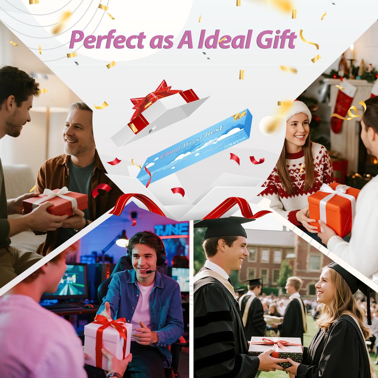 Cloud Wrist Rest for Keyboard, Ergonomic Gaming Wrist Pad Palm Rest - Gifts for Office & Gamers, Memory Foam Wrist Support for Pain Relief, Mouse Pad Rest Support, Portable & Washable, Light Lilac