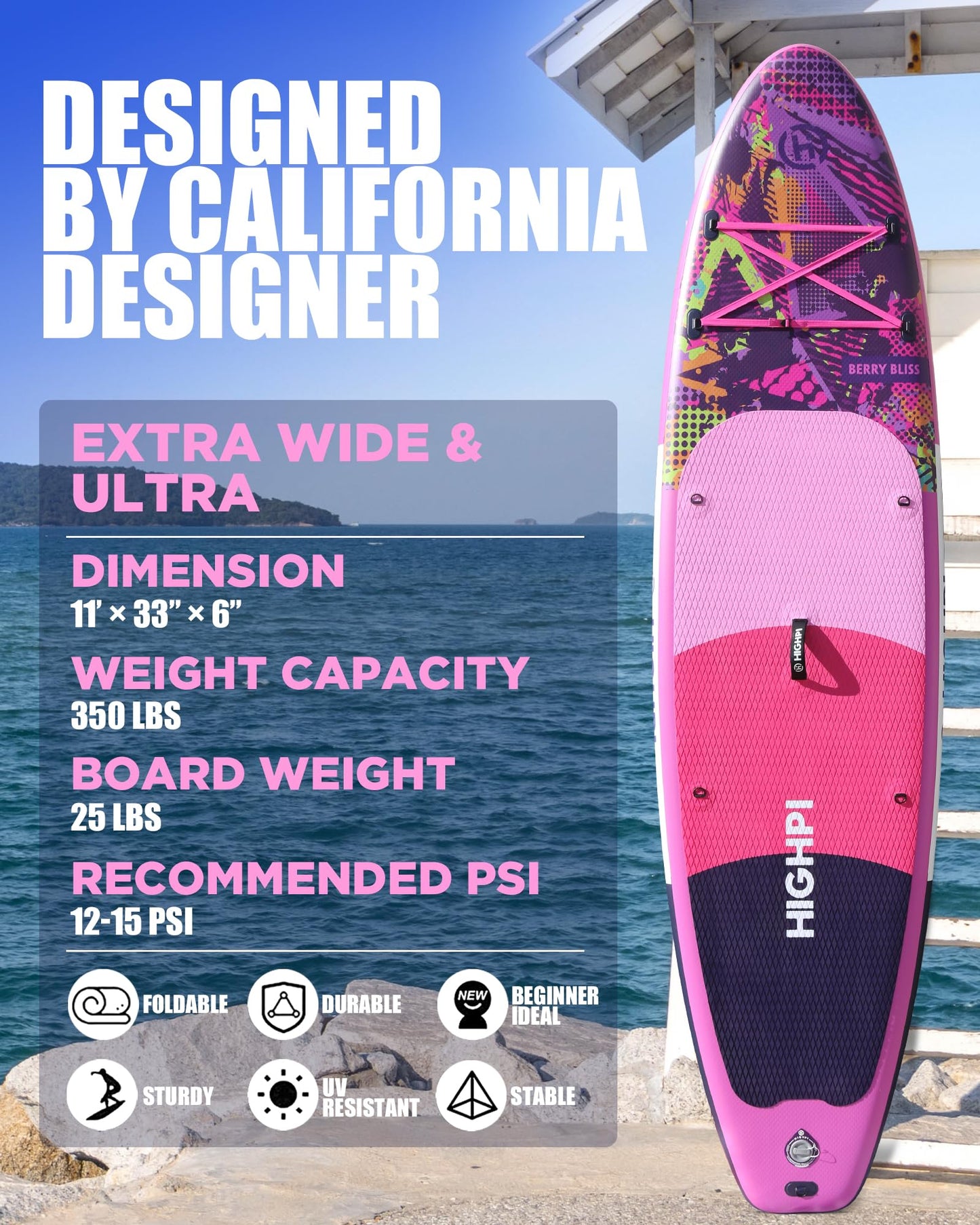 Highpi 11ft Inflatable Stand Up Paddle Board for Youth and Adults – Wide Sup with Premium Accessories, Blow Up Paddleboard for Surfing, Fishing, Yoga & More