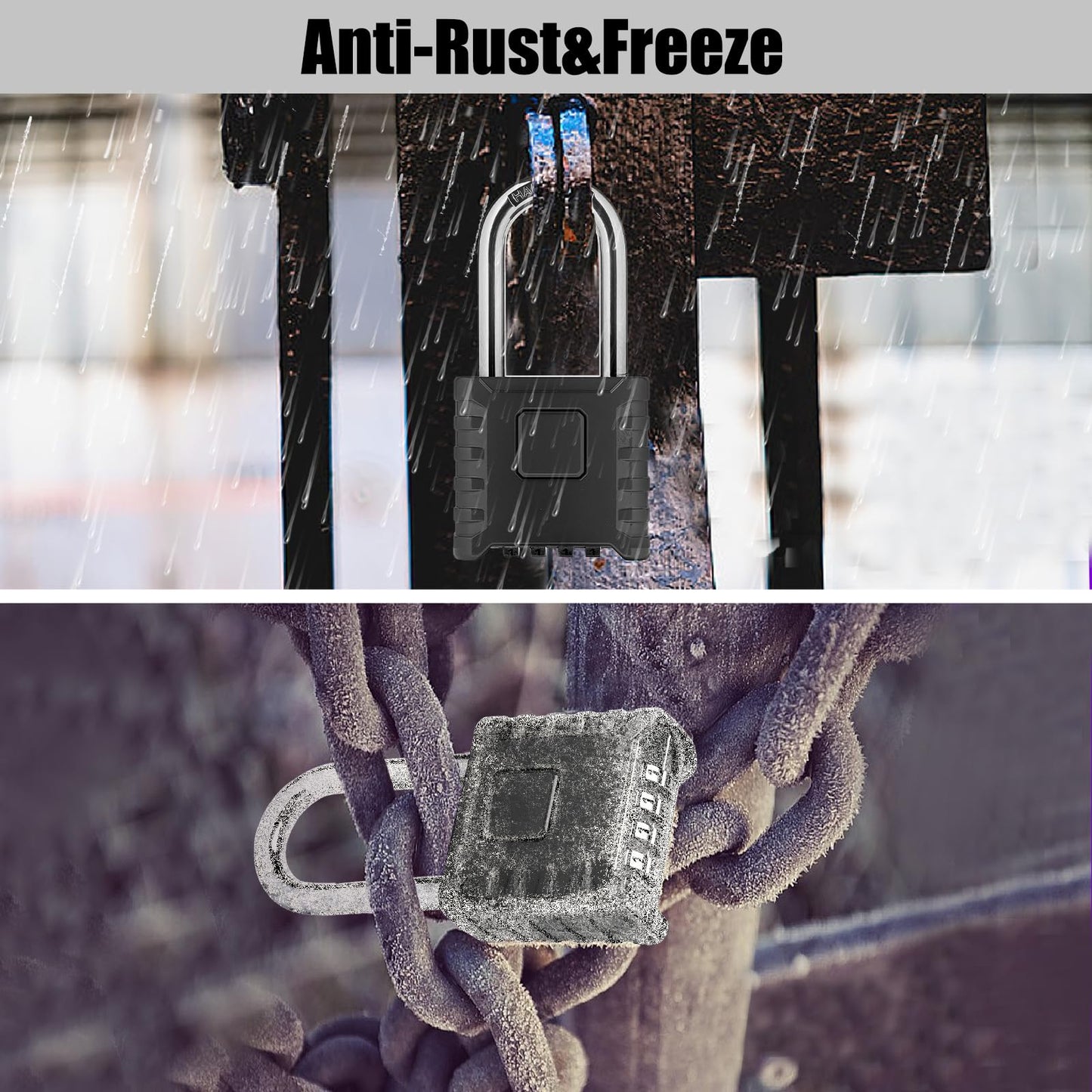 1 Pack disecu Long Shackle Heavy Duty 4 Digit Combination Lock, One Touch Unlocking, Anti-Error Feature, Waterproof Large Outdoor Padlock for School Gym Locker, Fence, Gate, Storage Unit (Black)