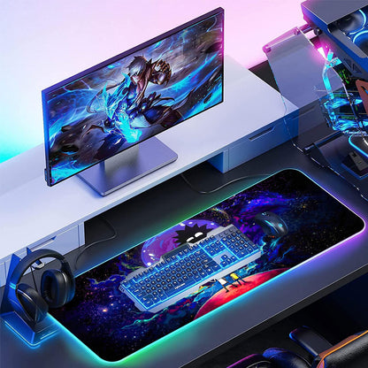 Large RGB Gaming Mouse Pad Anime Night Sky Space Stars Desk Pad,Mousepad Non-Slip Rubber Base with 12 Lighting Modes,Desk Accessories,Office Decor,Computer Keyboard Mat Soft Mouse Mat 31.5X15.7 inches