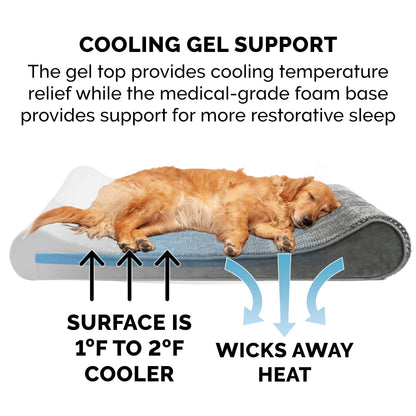 Furhaven Pet Dog Bed - Cooling Gel Foam Minky Plush and Velvet Ergonomic Luxe Lounger Cradle Mattress Contour Pet Bed with Removable Cover for Dogs and Cats, Gray, Large
