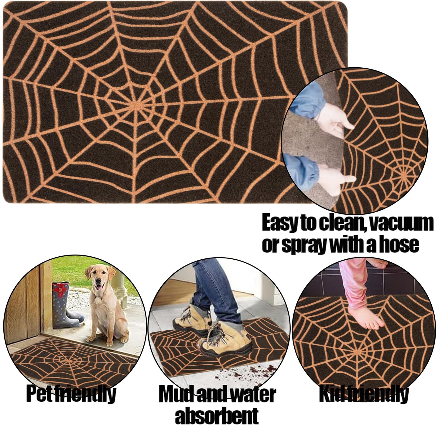 Halloween Spider-Web Welcome-Doormat - Outdoor Entrance Coir Non Slip Fashionable Mat Indoor Home Room Front Door Decor