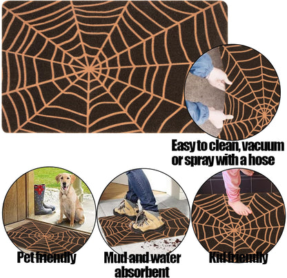 Halloween Spider-Web Welcome-Doormat - Outdoor Entrance Coir Non Slip Fashionable Mat Indoor Home Room Front Door Decor