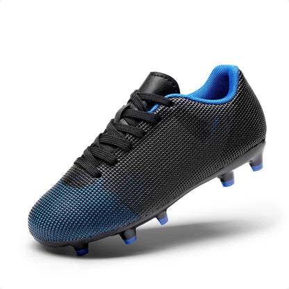 DREAM PAIRS Boys Girls Soccer Cleats Youth Firm Groud Athletic Outdoor Trainning Football Shoes for Little/Big Kid,Size 6 Big Kid,Black/Blue,SDSO224K