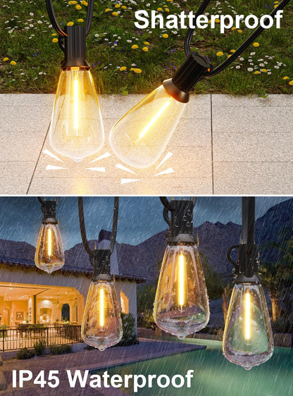 GPATIO Outdoor String Lights, 60FT Waterproof Patio Lights with 32 Hanging Globe ST38 Bulbs, 2700k Shatterproof for Backyard Gazebo Porch Garden Commerical Outside Decor