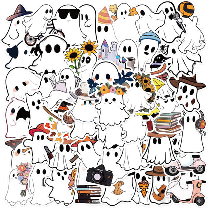 50pcs Cute Cartoon Ghost Stickers for Kids Teens,Halloween Decorative Sticker Vinyl Waterproof Stickers for Skateboard Laptop Luggage Fridge DIY Decal (Ghost)