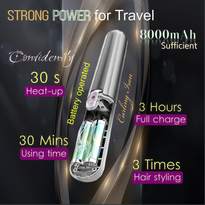 High-end Cordless Curling Iron Rechargeable, Portable USB Battery Operated Wireless Hair Curlers,Fast Heat-Up Curling Wand,Ideal for Home,Travel & Camping (Purple)