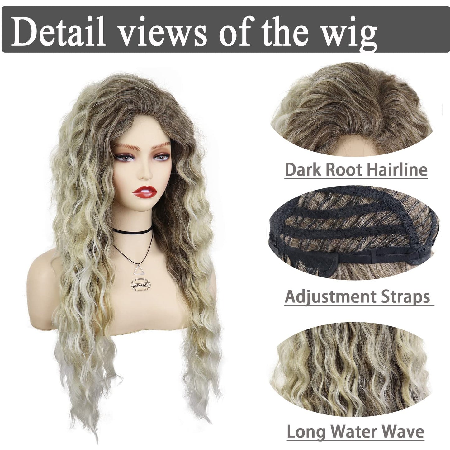 GNIMEGIL 26 Inch Ombre Ash Blonde Curly Wig 80s Long Wavy Wigs For Women Fluffy Synthetic Fiber Carnival Party Halloween Costume Big Volume Hair Brown Shades Blonde Realistic Hairstyle