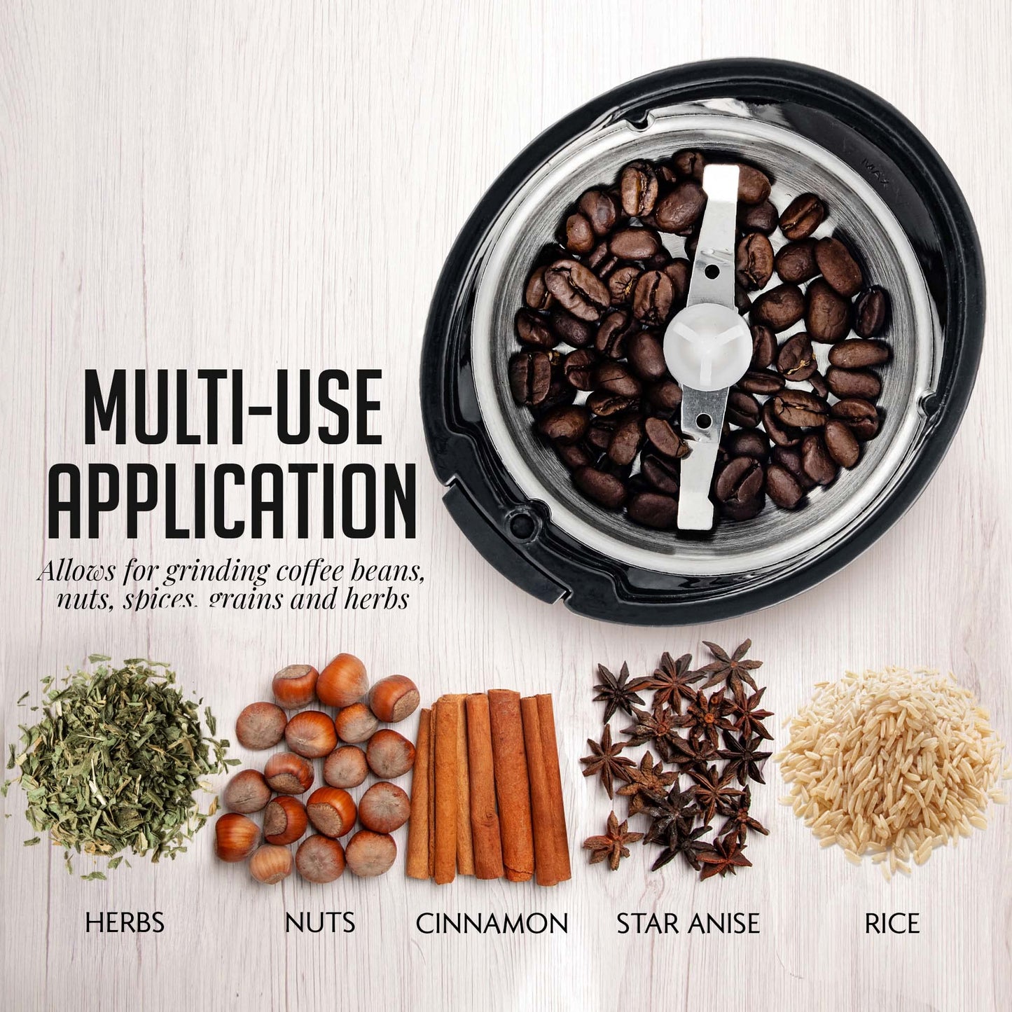 OVENTE Electric Coffee Grinder for Beans, Spices and More, 2.5Oz Compact Grinding Mill, Spice Grinder with Stainless Steel Blade, Pulse Button Operation and Transparent Easy to Open Lid, Black CG225B