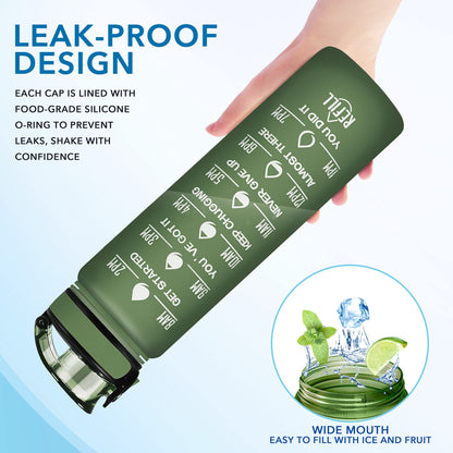 Enerbone 32 oz Water Bottle, Leakproof BPA & Toxic Free, Motivational Water Bottle with Times to Drink and Straw, Fitness Sports Water Bottle with Strap for Office, Gym, Outdoor Sports, Hunter Green