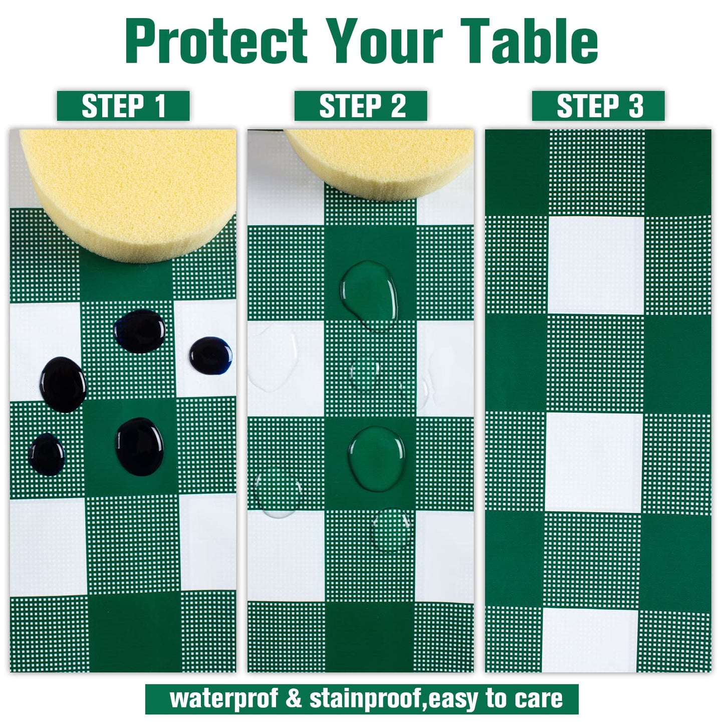 Kesfey 3 Packs Green and White Checkered Tablecloths 54 x 108 Inches Disposable Plastic Gingham Tablecovers Waterproof Rectangle Picnic Party Table Covers for Birthday Party Supplies Christmas