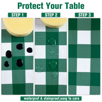 Kesfey 3 Packs Green and White Checkered Tablecloths 54 x 108 Inches Disposable Plastic Gingham Tablecovers Waterproof Rectangle Picnic Party Table Covers for Birthday Party Supplies Christmas