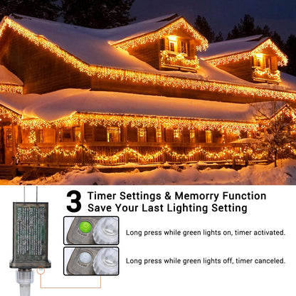 Brizled Christmas Icicle Lights, 29ft 360 LED Outdoor Icicle Lights Color Changing with Remote, 11 Function Connectable Christmas Lighting Warm White & Multicolor Xmas Lighting for Xmas Home Wedding