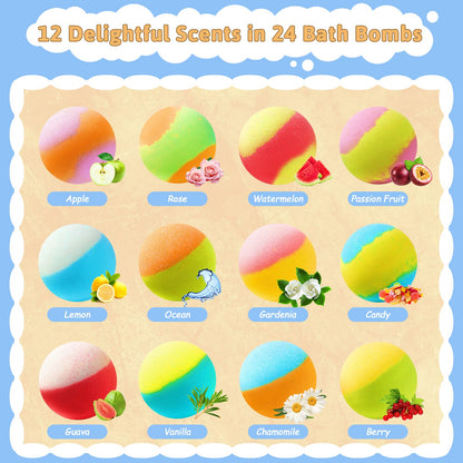 JuraFizz Bath Bombs for Kids with Surprise Inside, 24 Pack Kids BathBombs with Puppy & Cat Toys, Child-Safe Natural Bath Bombs with Toys Inside for Girls and Boys, Birthday Party Favors