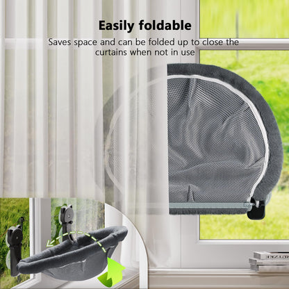 JUNSPOW Cat Window Perch Cordless, Foldable & Stable Cat Beds- Breathable Cat Window Hammock for Overlooking, Sunbathing and Climbing - Maximum Hold Up to 40lb