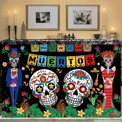 Famoby Day of The Dead Backdrop Dia DE Los Muertos Extra Large Fabric Banner for Halloween Party Mexican Fiesta Skull Photography Party Decoration