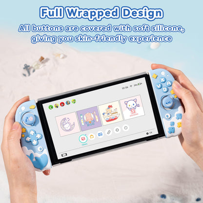 GeekShare Protective Case for Switch Joy Con Controllers,Soft Silicone Protective Cover with 2 Thumb Grips Compatible with Switch/OLED Joy Cons - Shark Party