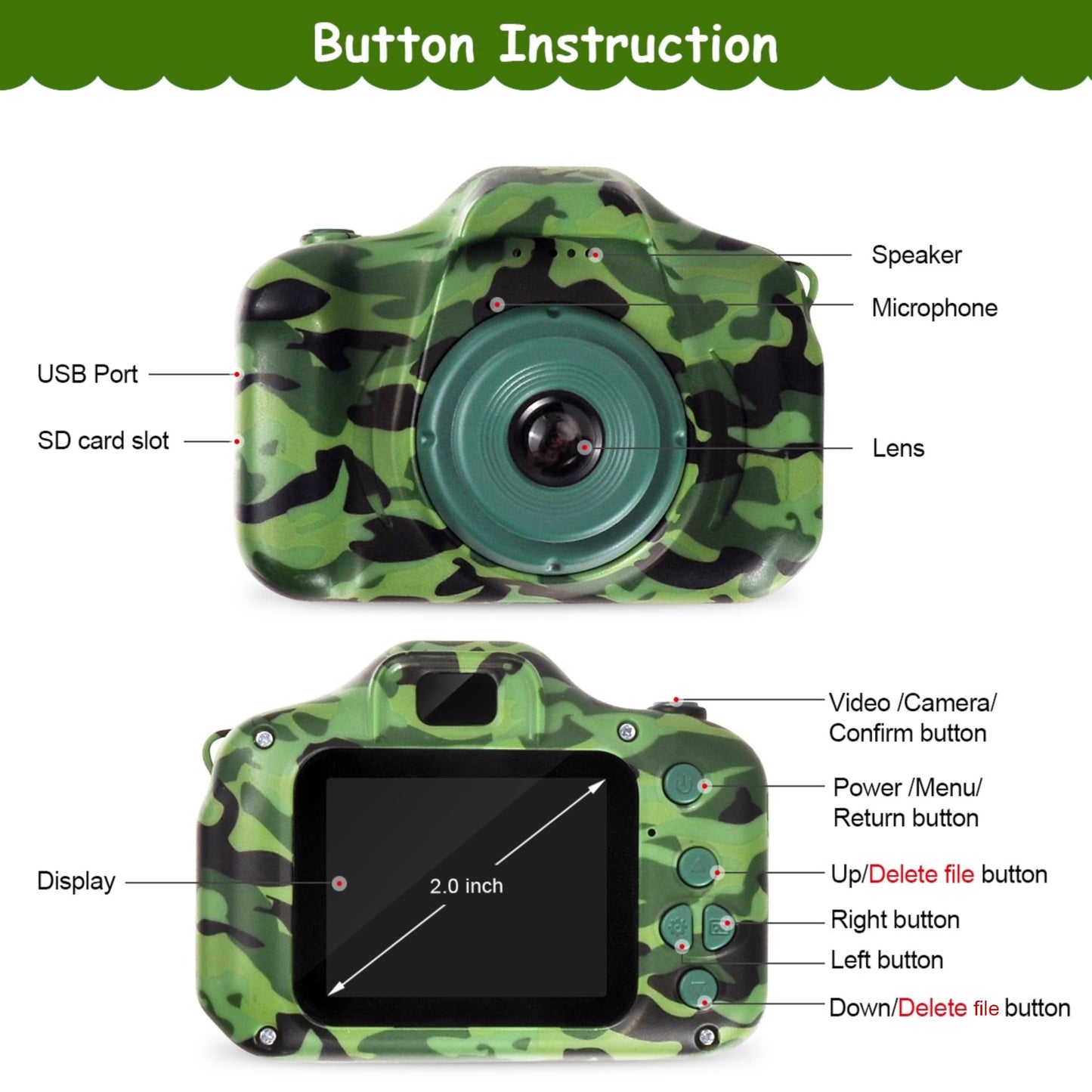 DEKER Waterproof Camera for Kids, Christmas Birthday Gifts for Boys Girls 3-12 Year Old, Mini HD Toddler Digital Video Children Travel Camcorder, 2 Inch IPS Screen with 32GB Card (Green)