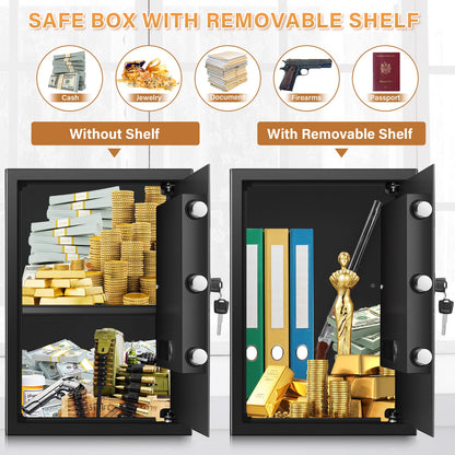 3.3 Cub Large Home Safe Fireproof Waterproof, Anti-theft Fireproof Safe Box with Programmable Keypad, Spare Keys and Removable Shelf, Digital Security Safe for Home Money Firearm Documents Medicines