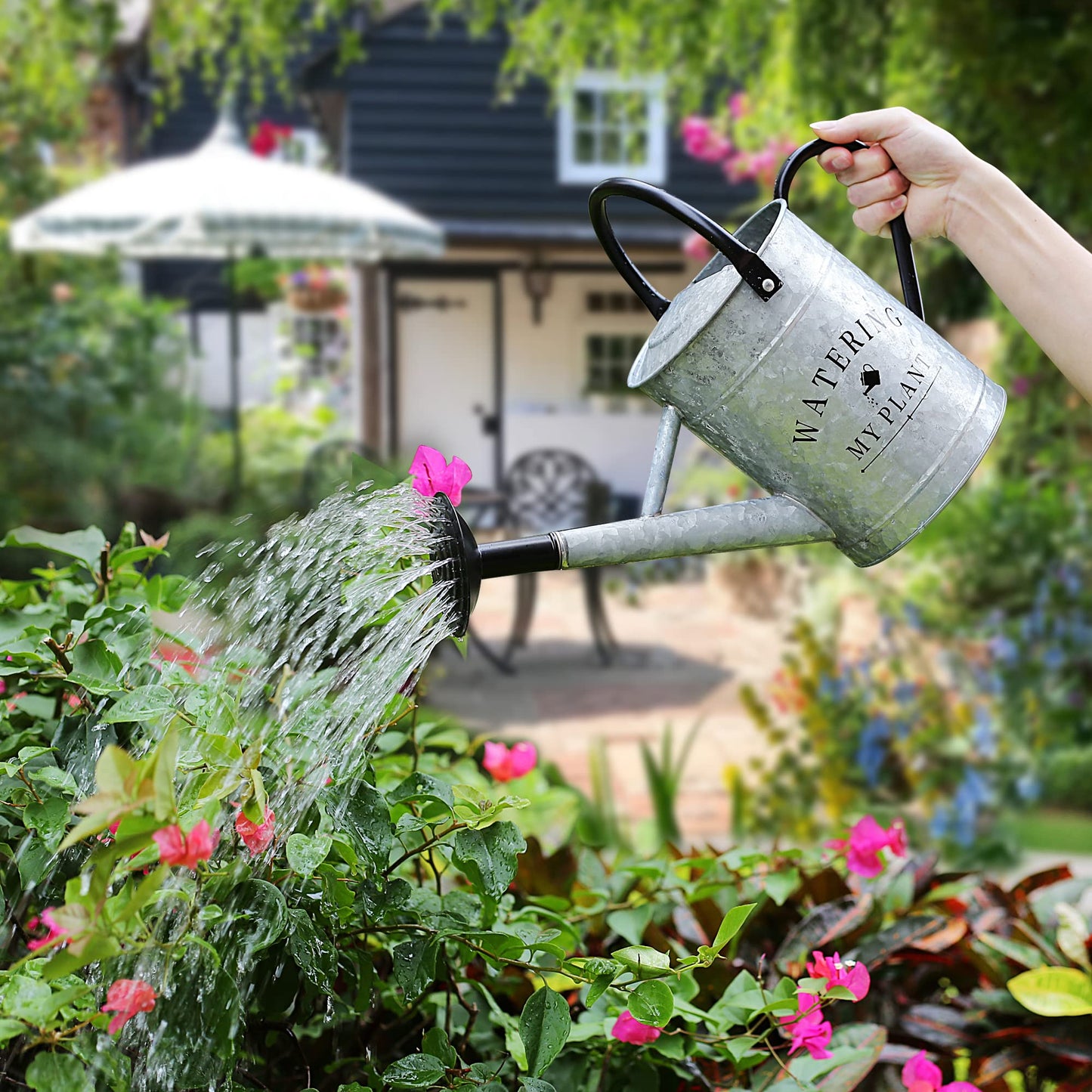 Garutom Galvanized Watering Can for Outdoor Indoor Plants, 1 Gallon Decorative Countryside Style Water Can with Removable Spout, Perfect Metal Watering Can for Indoor Plants and Garden Flower