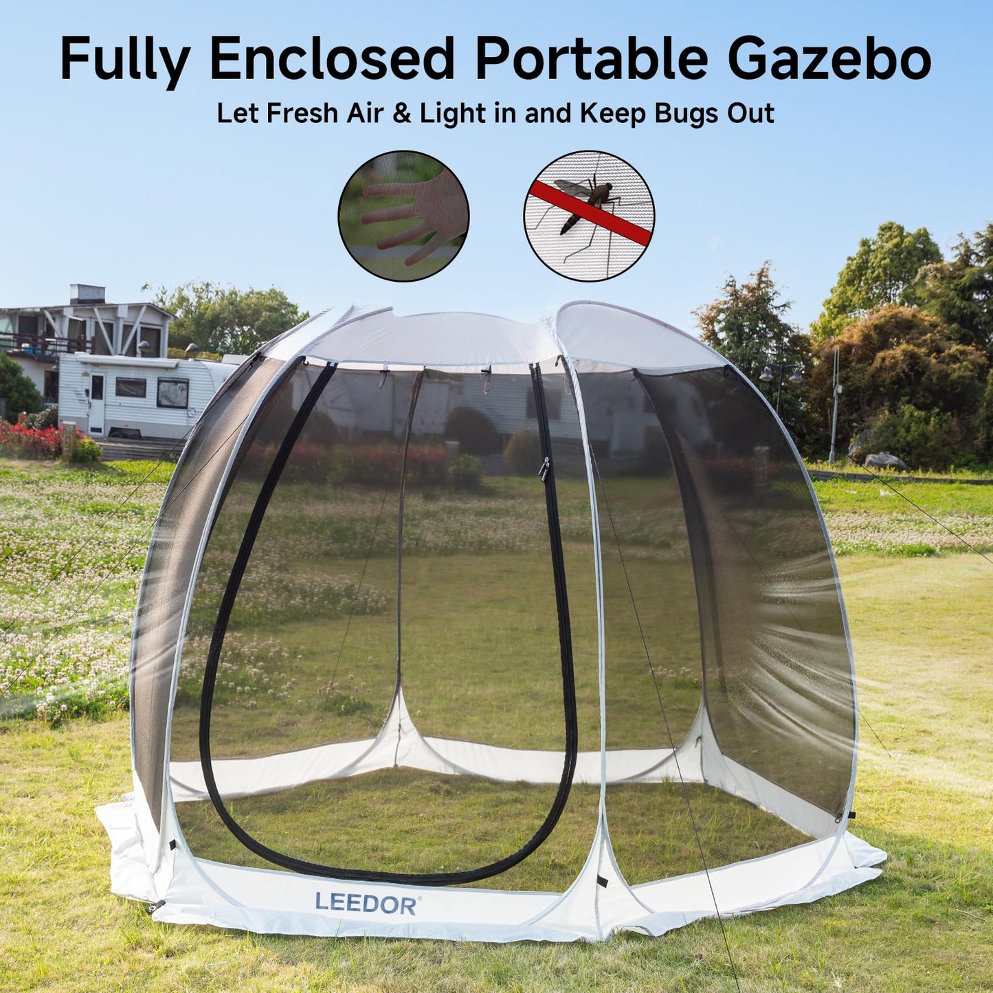 LEEDOR Pop Up Screen House, 4-6 Person Outdoor Screen Tent，Camping Screen Room with Carry Bag, Screen Gazebo with Mosquito Netting, Instant UV Resistant Sun Shelter for Garden, Patio, Backyard 10'x10'