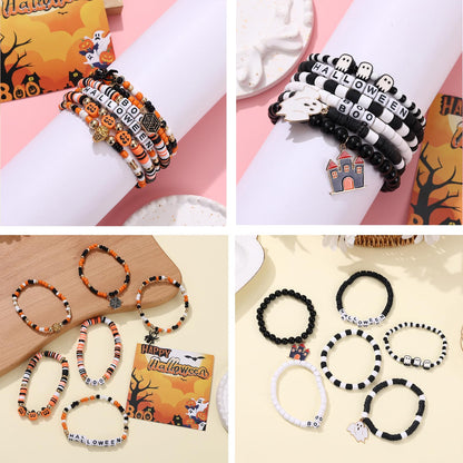 36Pcs Halloween Bracelets for Women Halloween Beads for Bracelets Set Stackable Bracelet Halloween Jewelry Pumpkin Spider Ghost Charms Bracelets BOO Happy Halloween Stretch Bracelets Set Holiday Gift