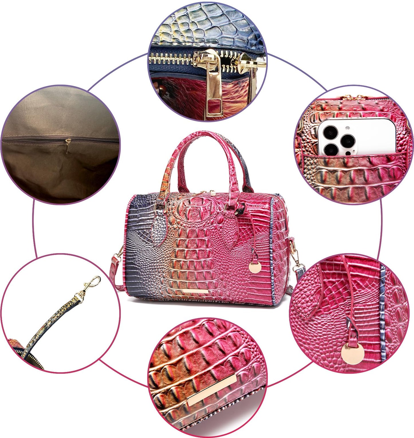 Makcr Joacbv Top-Handle Crocodile Purses For Women Crossbody Leather Bags Trendy Large Capacity Tote with Shoulder Strap