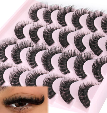False Eyelashes Russian Strip Lashes Volume Fake Eyelashes Extension D-Curly Wispy Handmade Soft Reusable 14 Pairs Lashes Pack