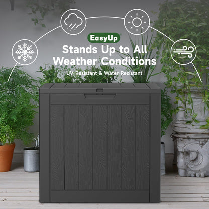 EasyUp 32 Gallon Resin Deck Box Waterproof, UV Resistant Outdoor Storage Box for Delivery, Porch, Patio and Garden, Stripe Black