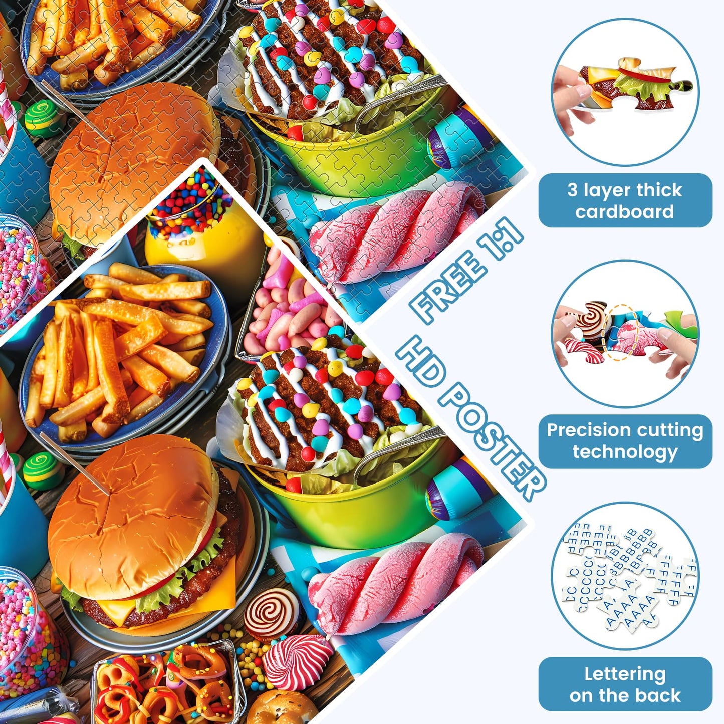 500 Piece Puzzle for Adults, Hamburger Jigsaw Puzzles, Youths Favorite Foods Puzzles 500 Pieces, Birthday and Barious Holiday Party for Family Kids and Adults, Funny Puzzle for Adults, 20.5x15 in